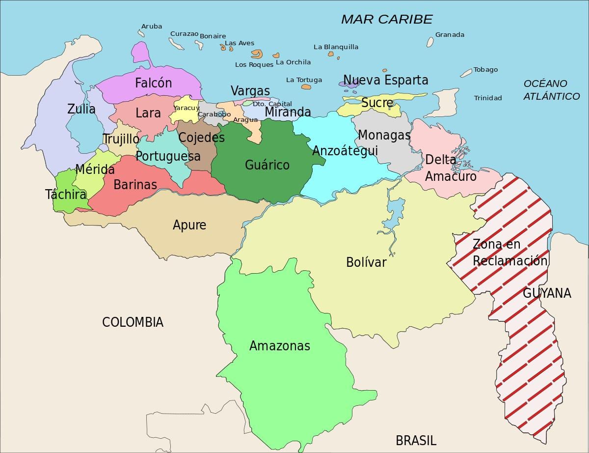 ನಕ್ಷೆ venezuela ಸ್ಟೇಟ್ಸ್