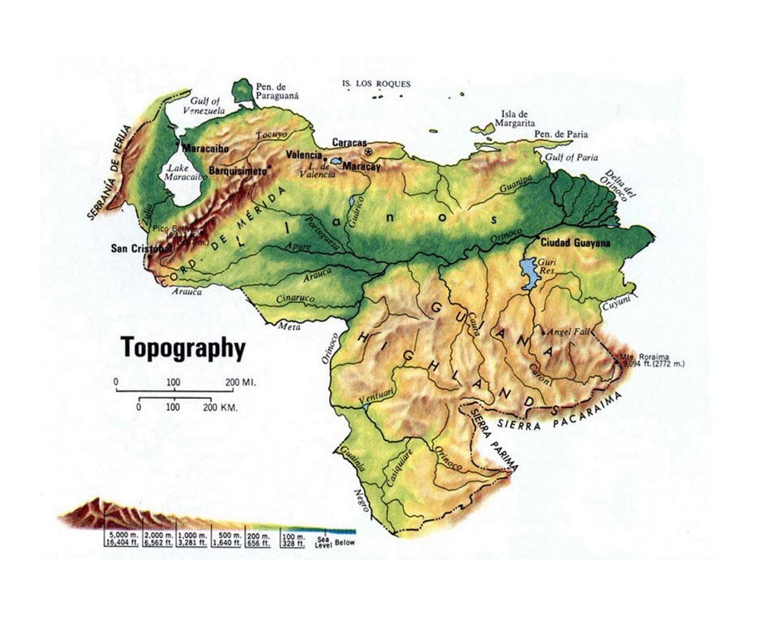 ನಕ್ಷೆ venezuela ಸ್ಥಳಾಕೃತಿಯ